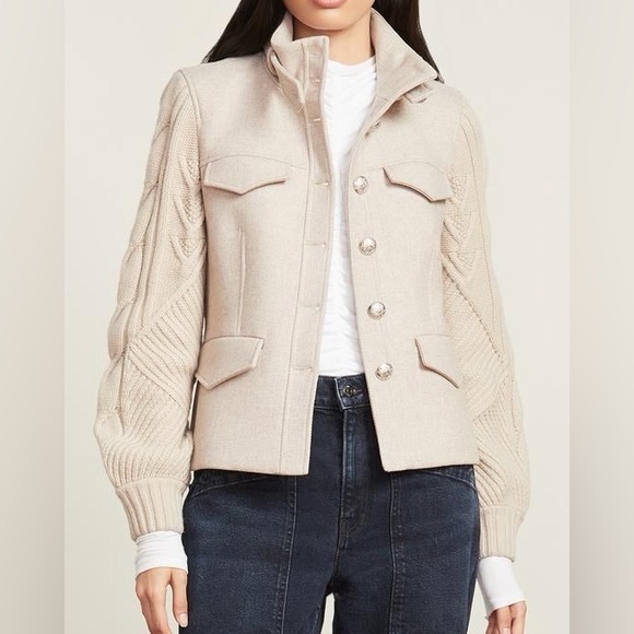 Veronica Beard Arshia Wool Blend Jacket Oatmeal Cable Knit Sleeves Size 6 - Picture 12 of 16